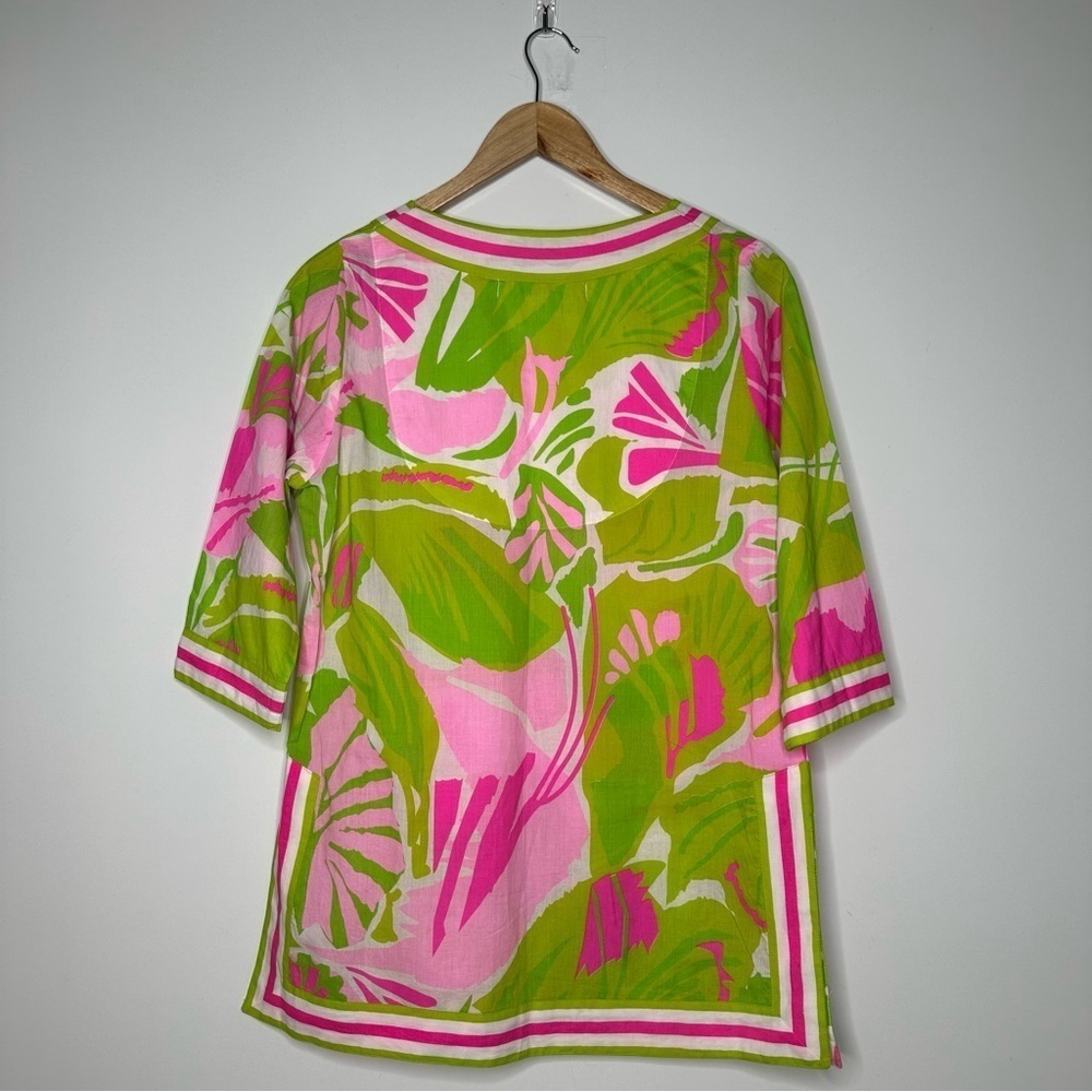 Gretchen Scott Designs Split Neck Tunic Pink/Lime Print Size Small - Picture 7 of 7